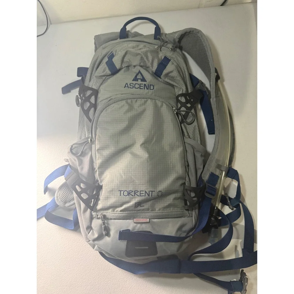 Ascend Torrent 13L Hydration Backpack Gray Blue 3.0L Reservoir Hiking Cycling